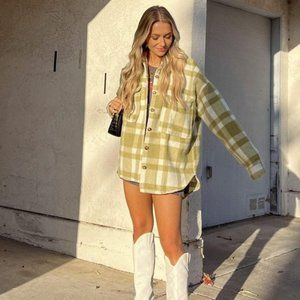NWOT Juniper Green Plaid Shacket M/L